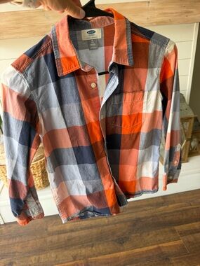 Old Navy Boys Orange, Navy & White Plaid Button-Up Shirt